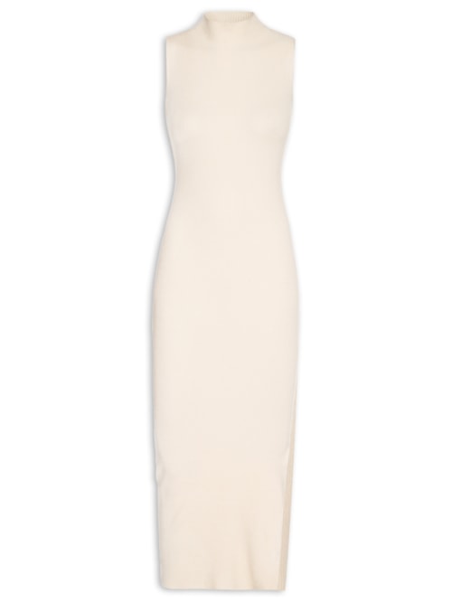 Vestido Midi Em Tricot - Bege
