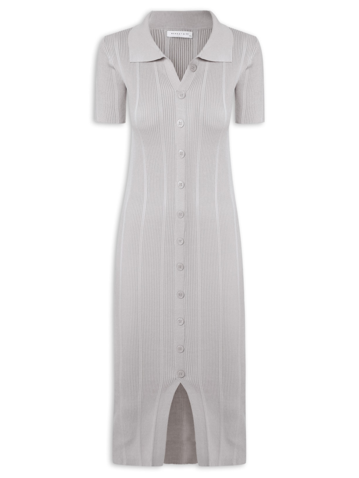 Vestido Midi Em Tricot - Cinza