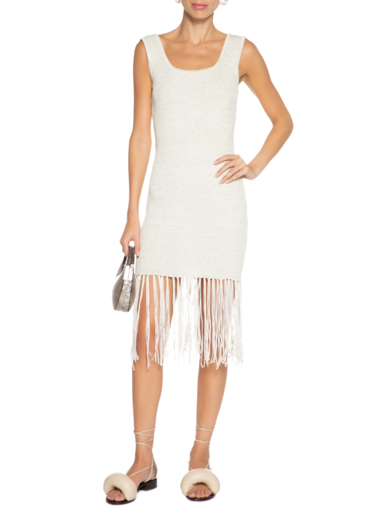 Vestido Midi Em Tricot Franjas Off White '2Essential