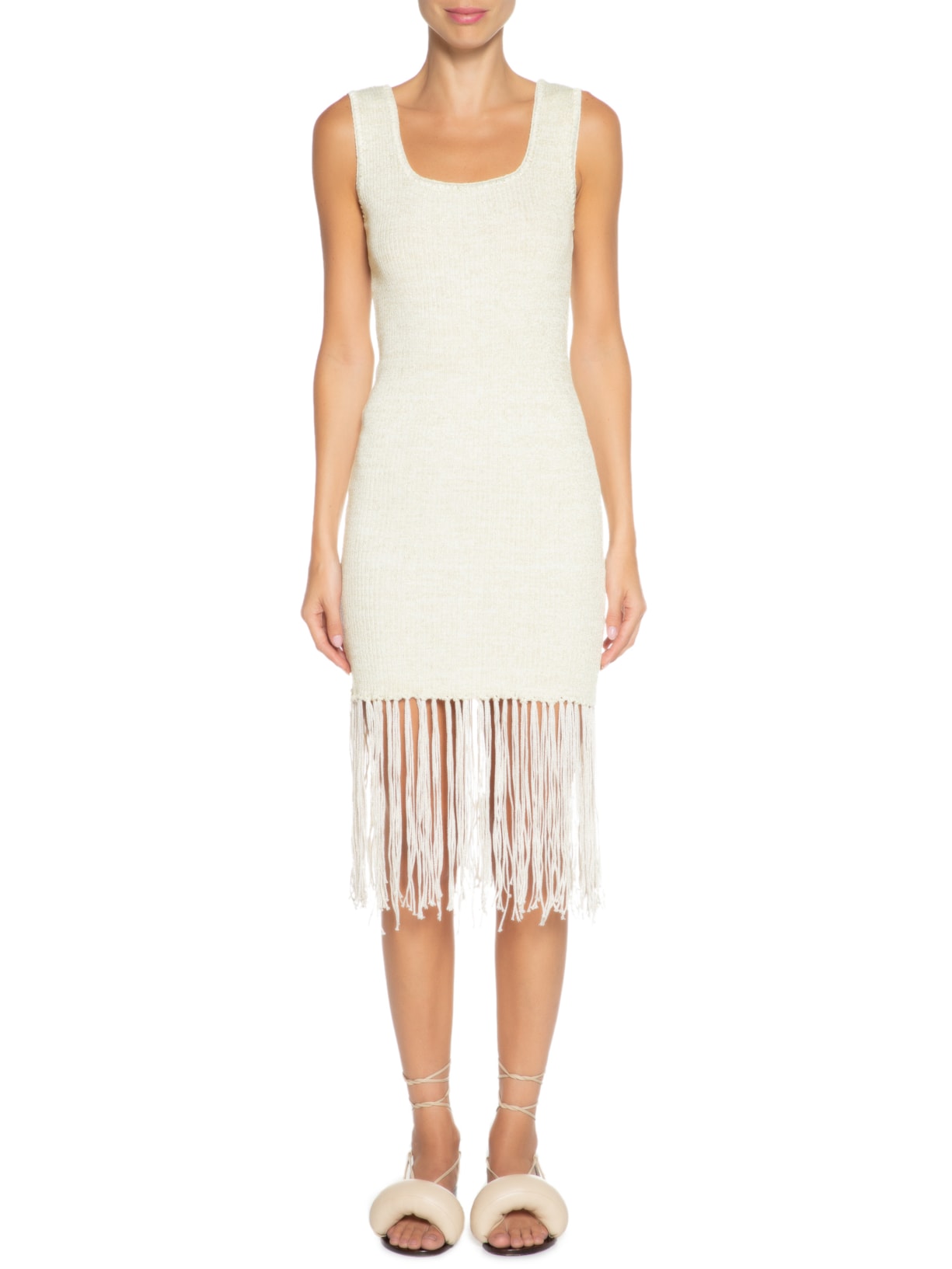 Vestido Midi Em Tricot Franjas Off White '2Essential