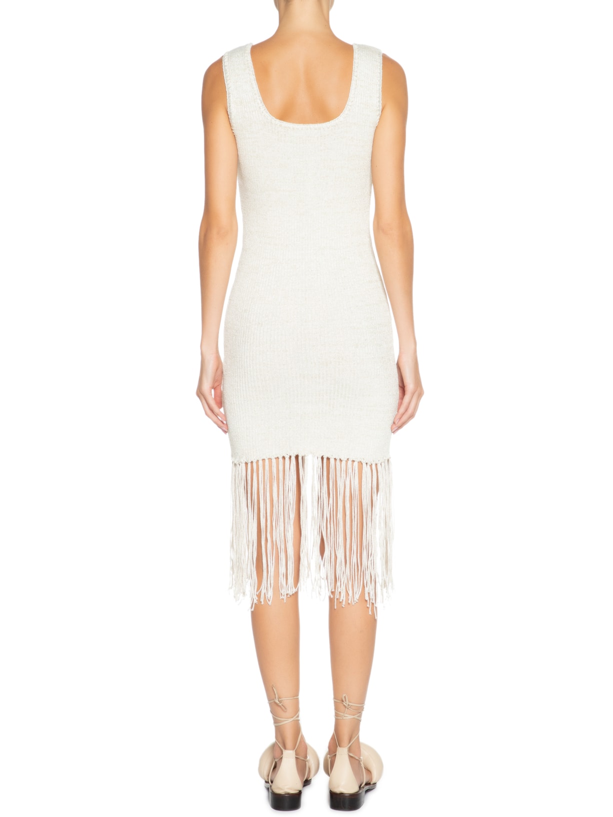 Vestido Midi Em Tricot Franjas Off White '2Essential