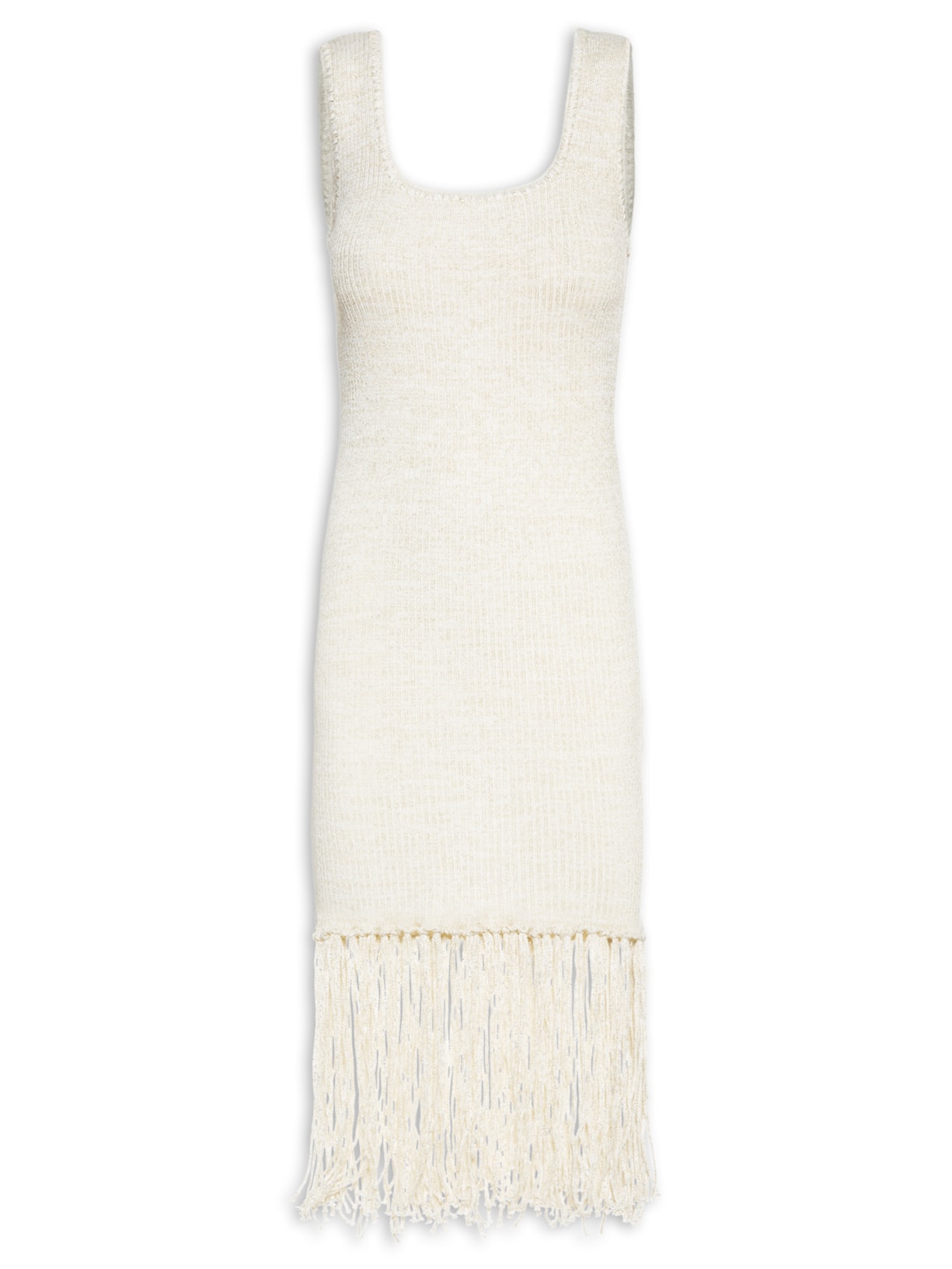 Vestido Midi Em Tricot Franjas Off White '2Essential