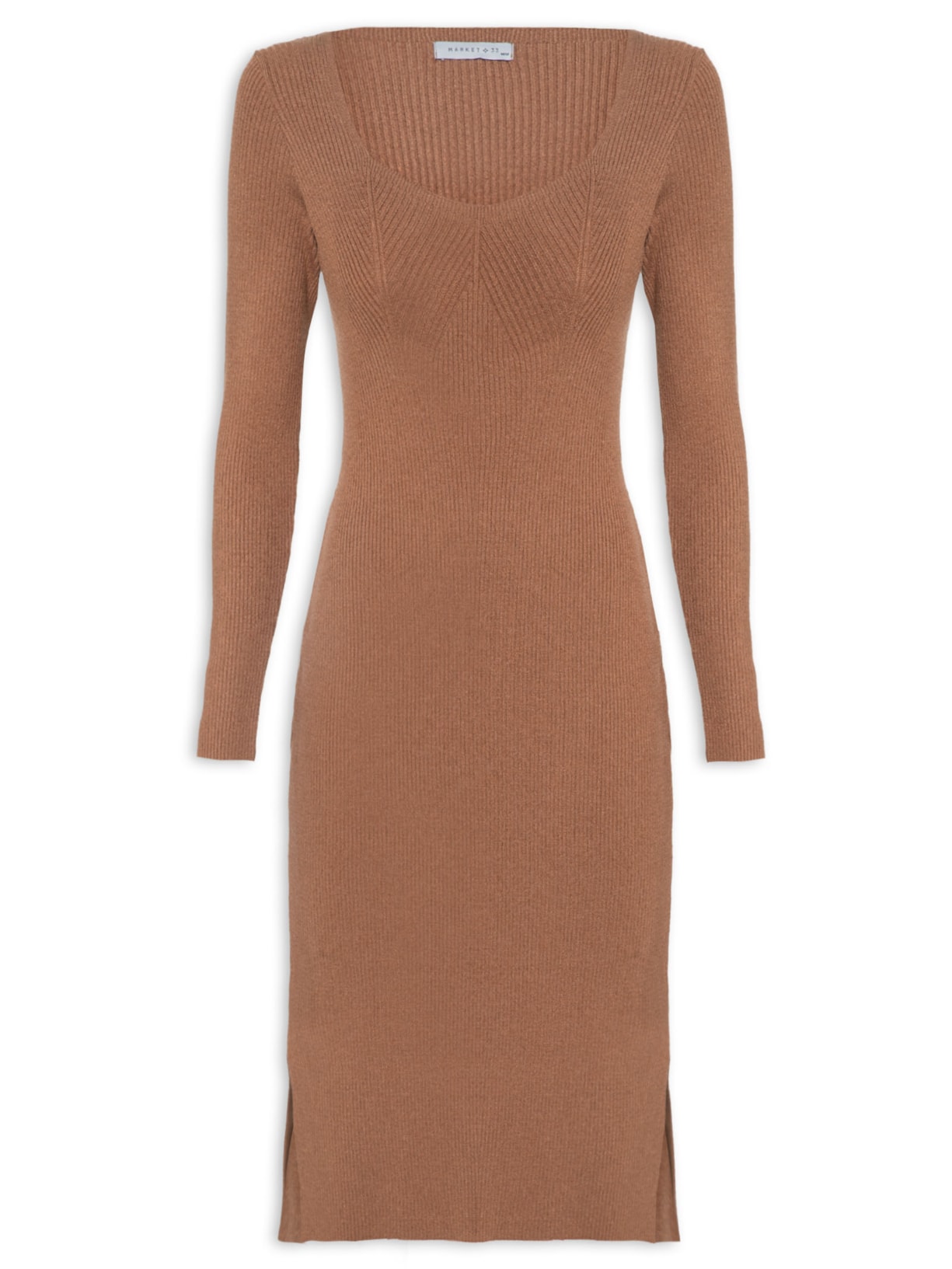 Vestido Midi Em Tricot - Marrom