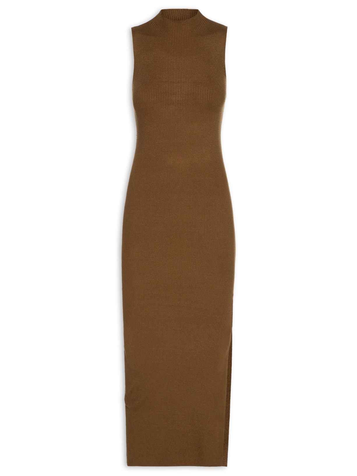 Vestido Midi Em Tricot - Marrom