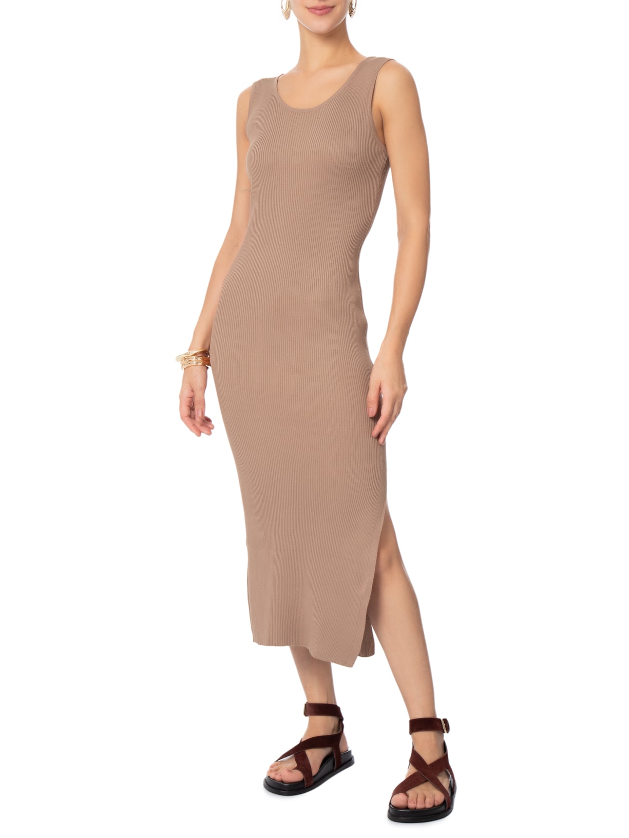 Vestido Midi Em Tricot Marrom Market 33