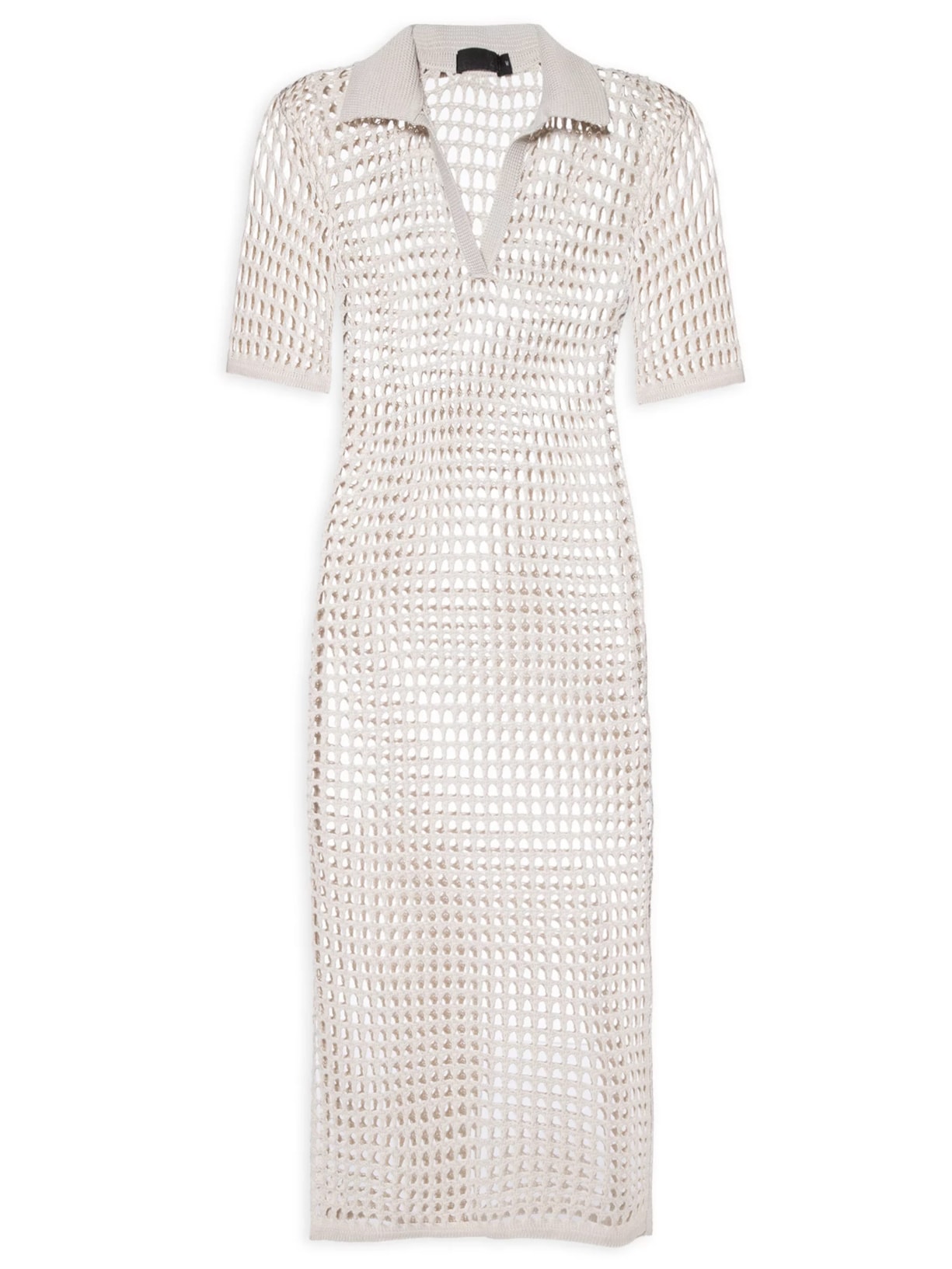 Vestido Midi Em Tricot Polo - Bege