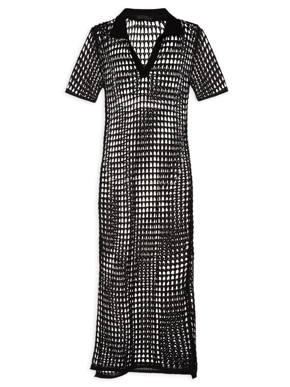 Vestido Midi Em Tricot Polo - Preto