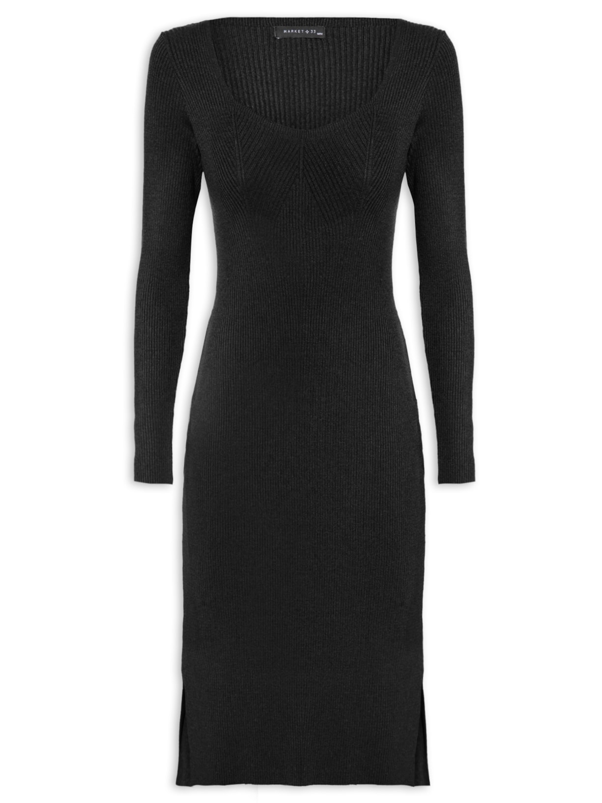 Vestido Midi Em Tricot - Preto