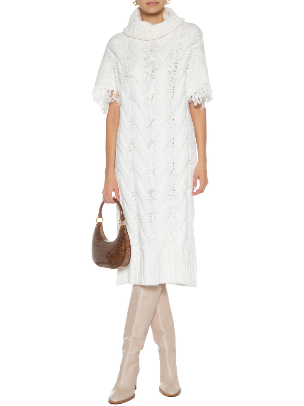 Vestido Midi Em Tricot Trançado Off White '2Essential