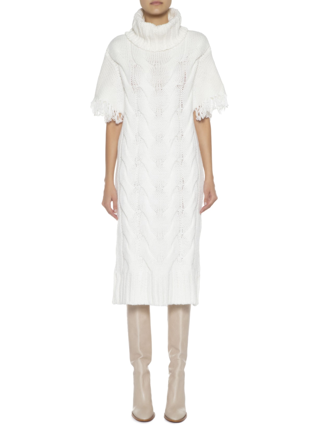 Vestido Midi Em Tricot Trançado Off White '2Essential