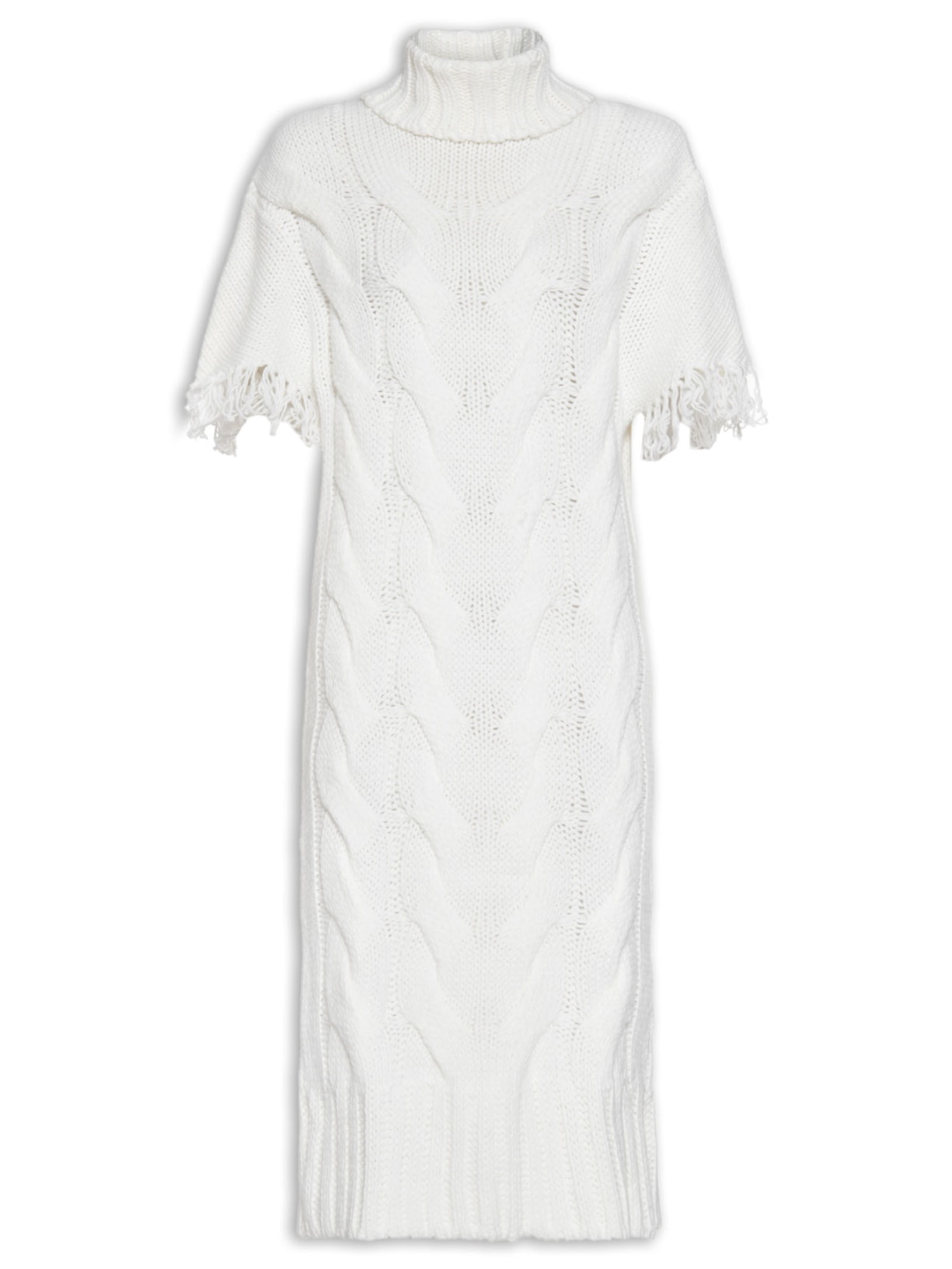 Vestido Midi Em Tricot Trançado - Off White