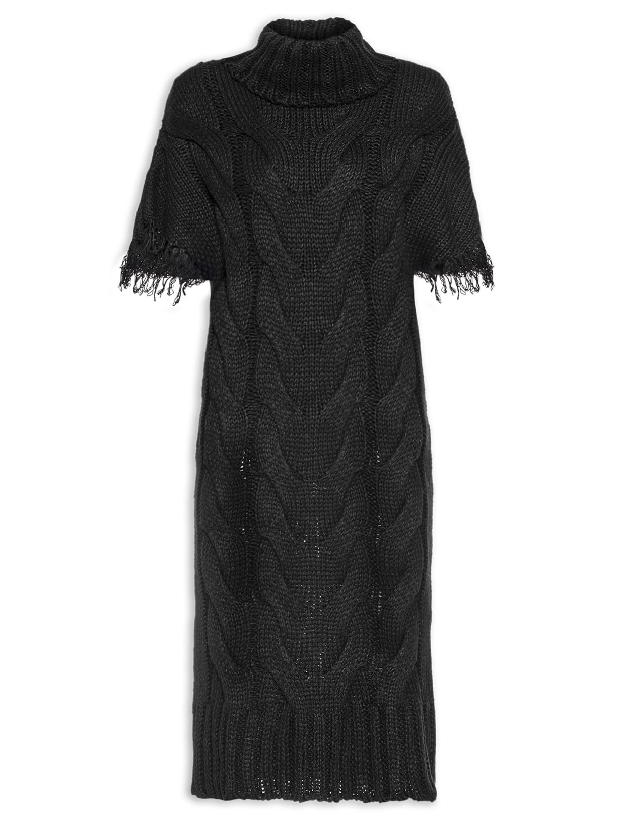 Vestido Midi Em Tricot Trançado - Preto