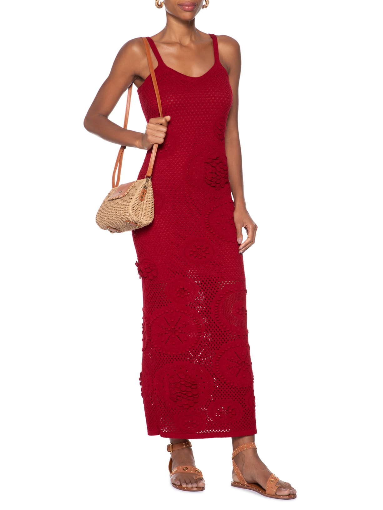 Vestido Midi Em Tricot Vermelho Market 33