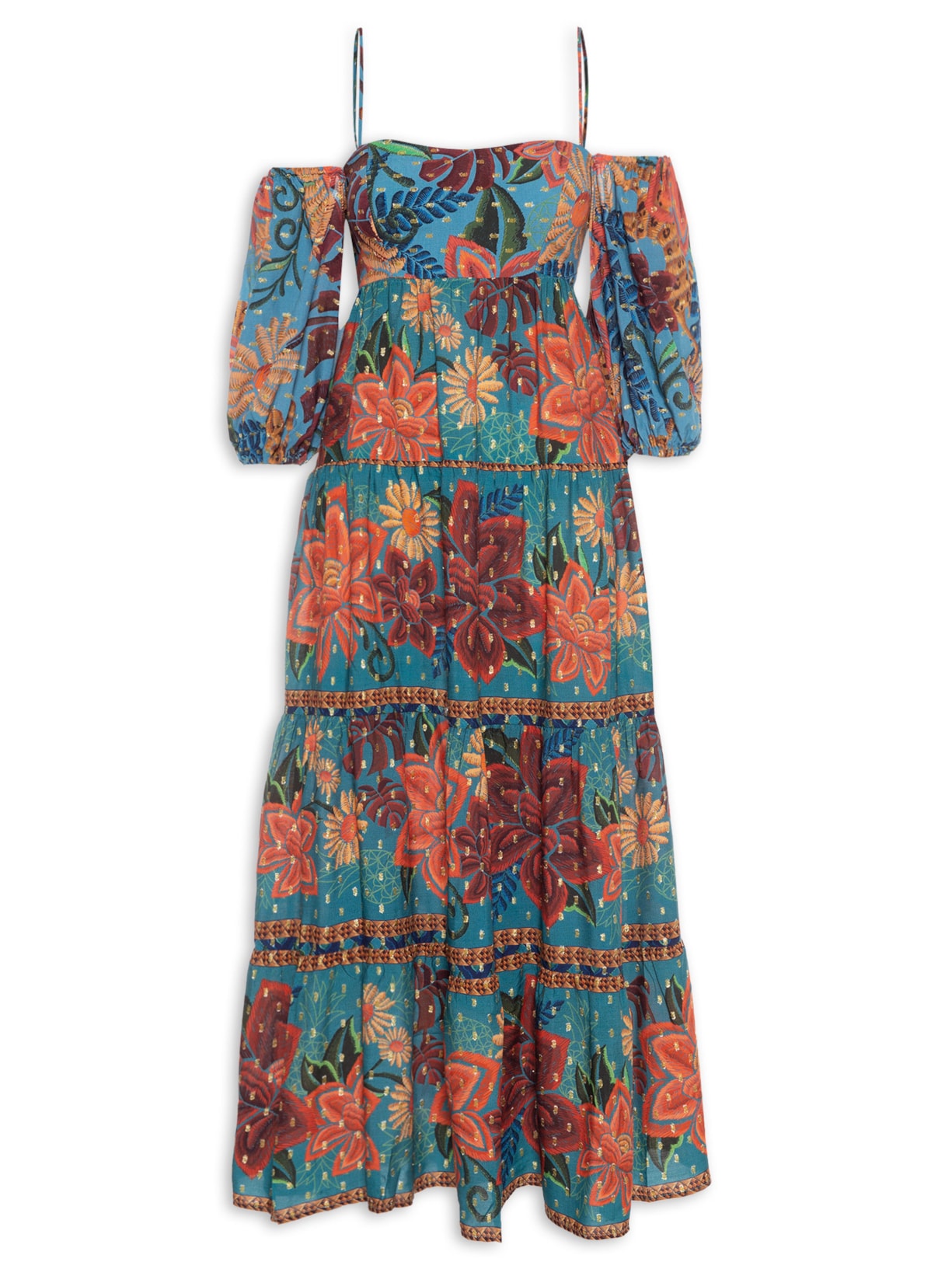 Vestido Midi Encanto De Abacaxi - Azul