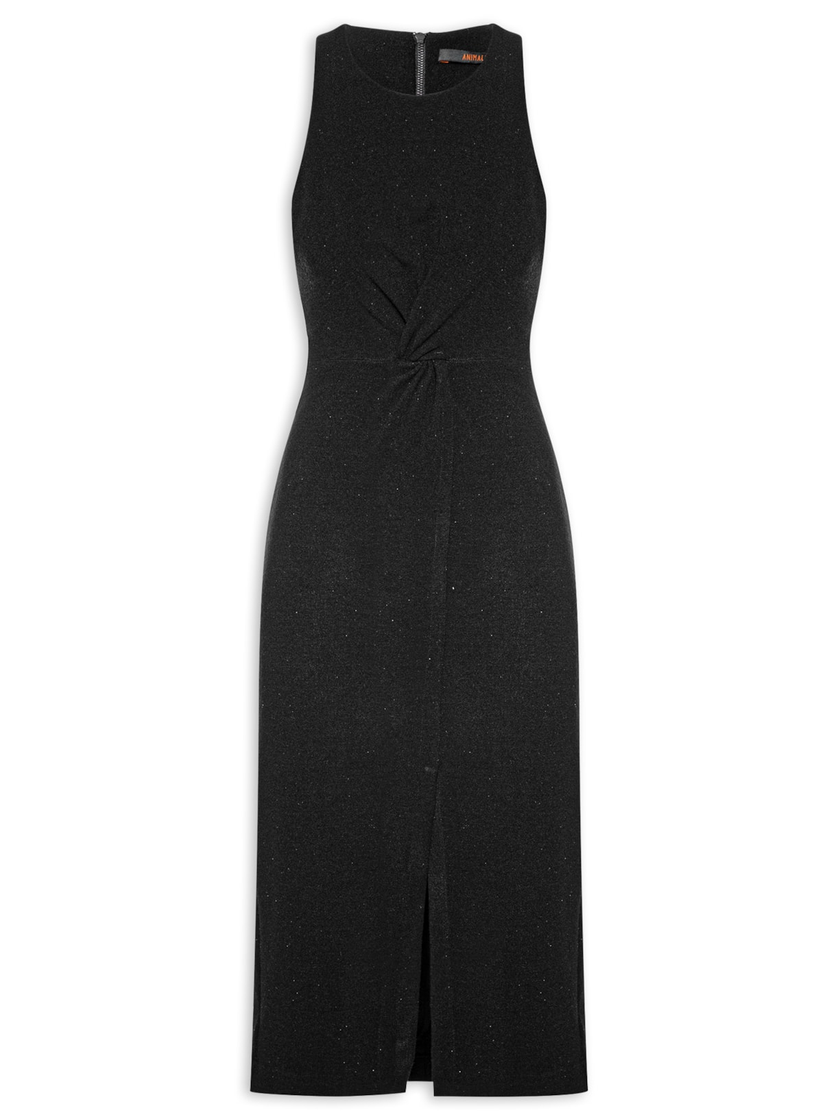 Vestido Midi Entrelaço Creponado - Preto
