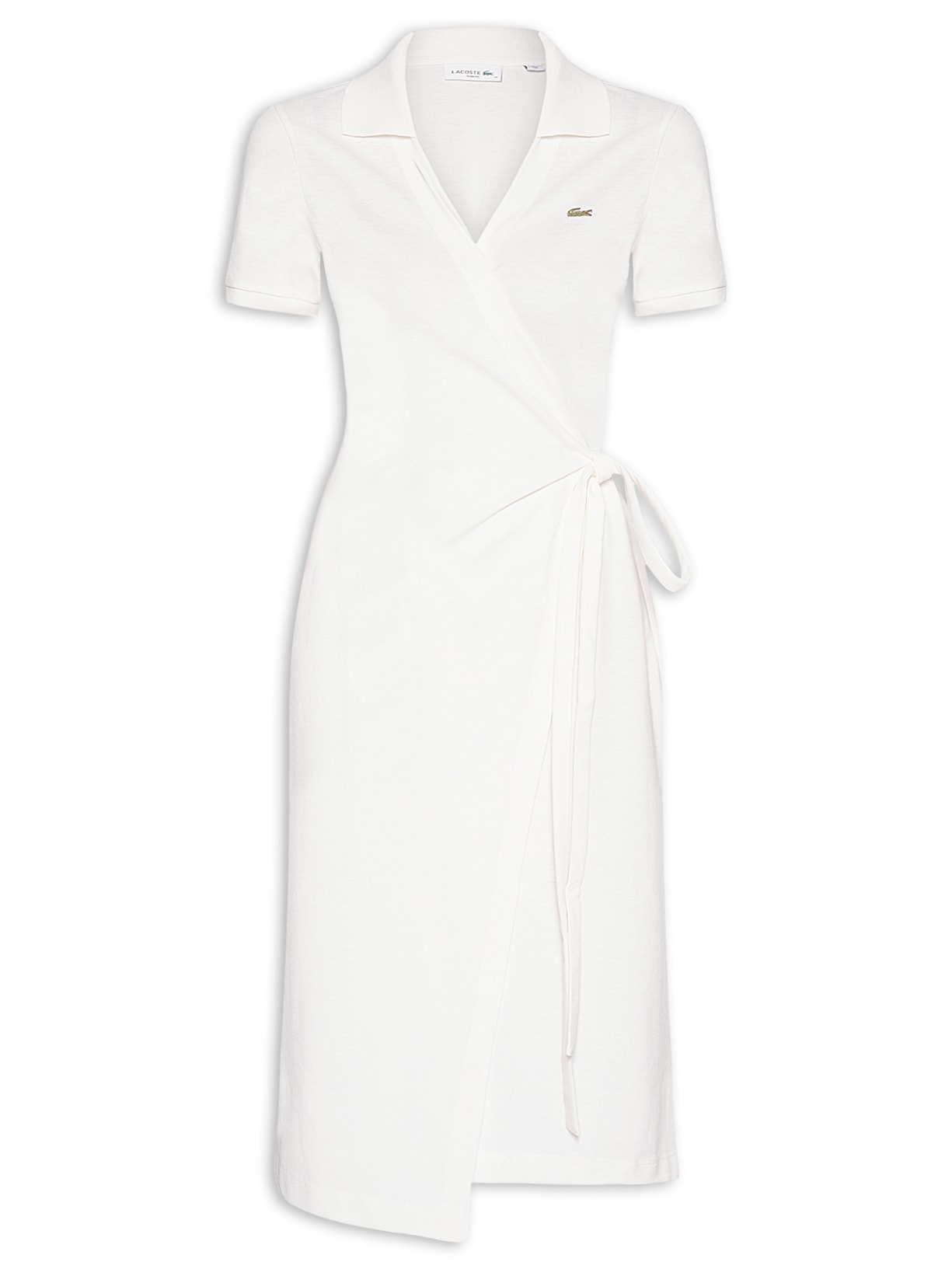 Vestido Midi Envelope Piquet Com Linho Branco Lacoste