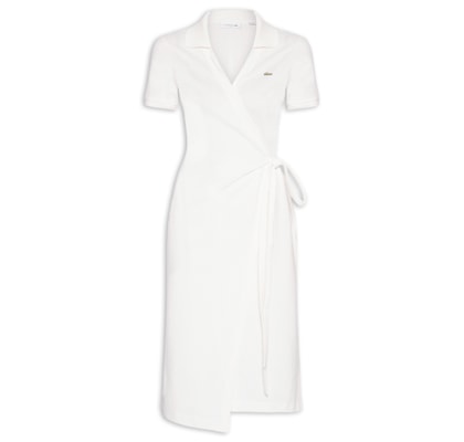 Vestido Midi Envelope Piquet Com Linho - Branco