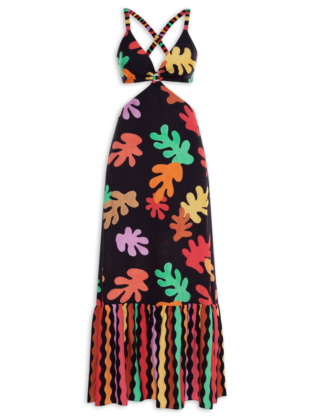 Vestido Midi Estampa Algas - Laranja