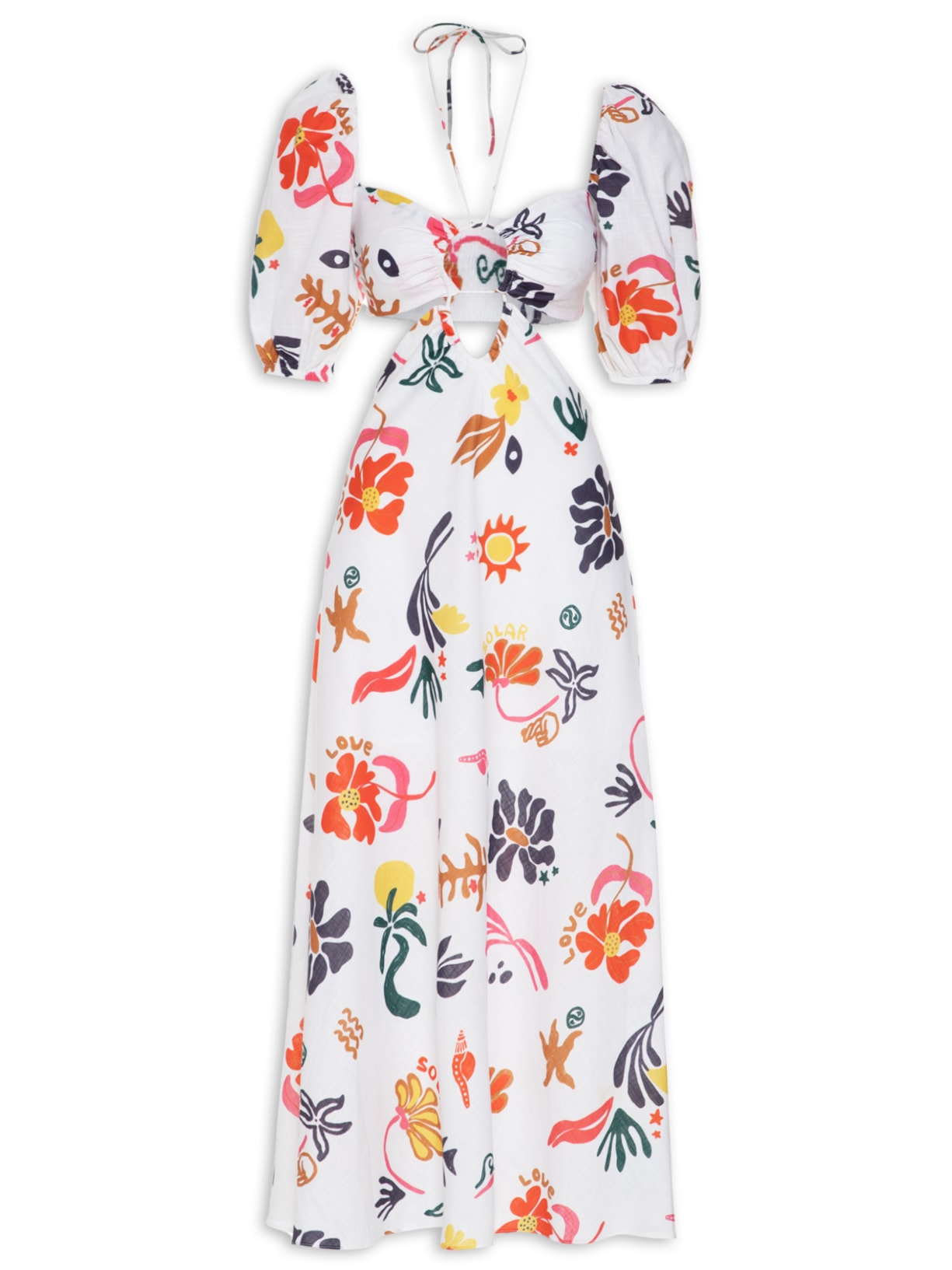 Vestido Midi Estampa Amar - Branco