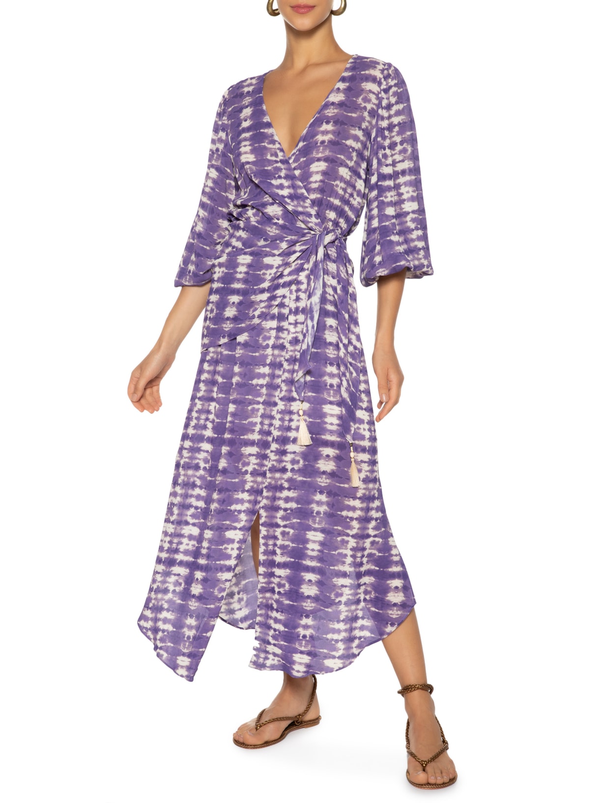 Vestido Midi Estampa Bangalô Roxo Maria Filó