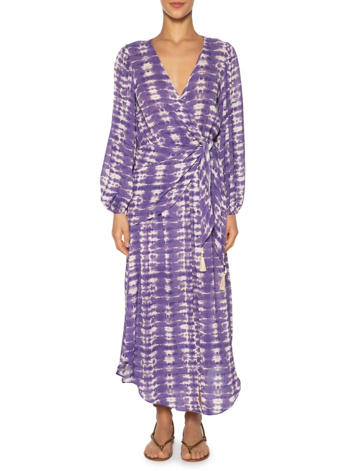 Vestido Midi Estampa Bangalô Roxo Maria Filó