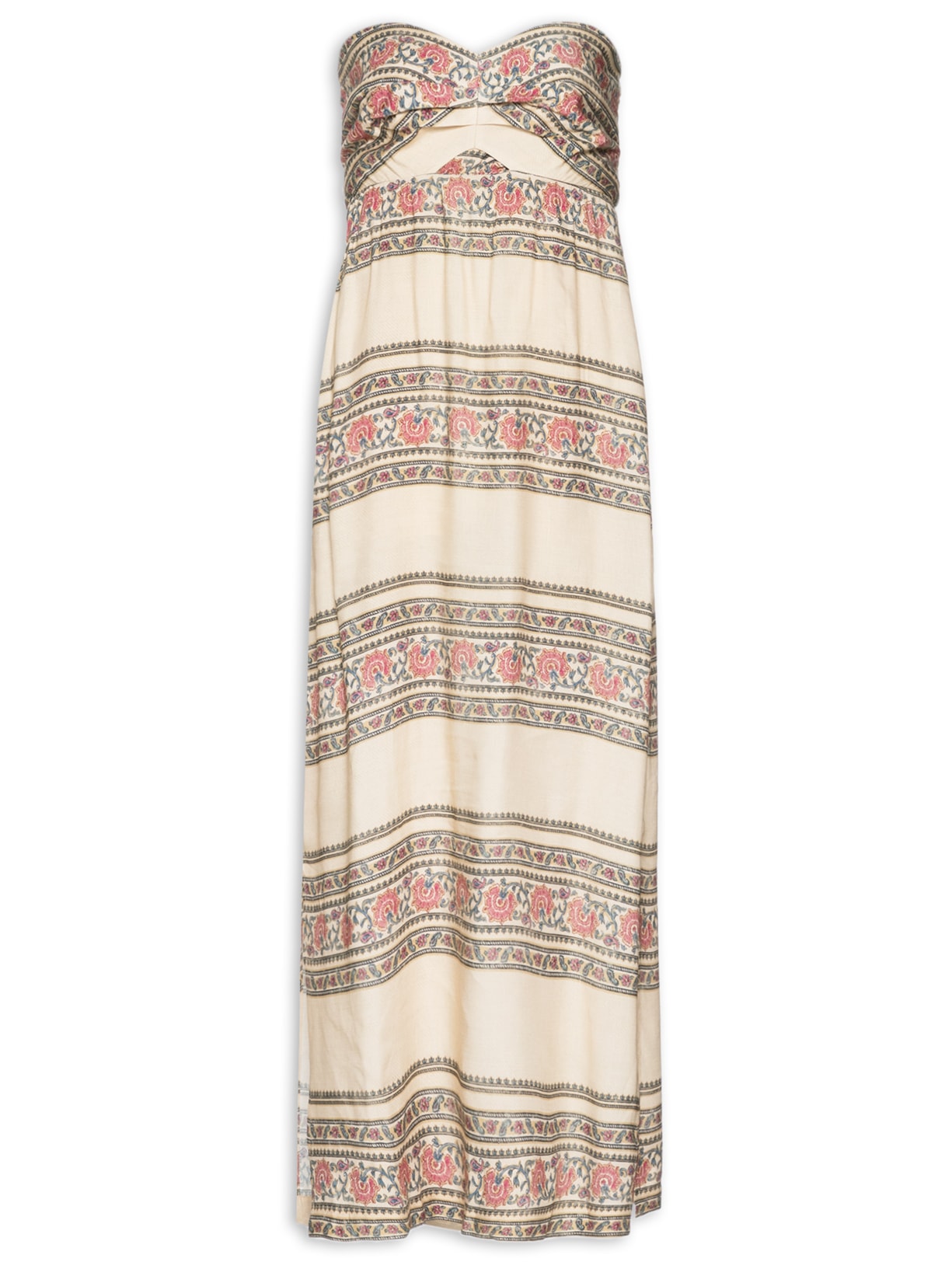 Vestido Midi Estampa Barrado Buque - Bege