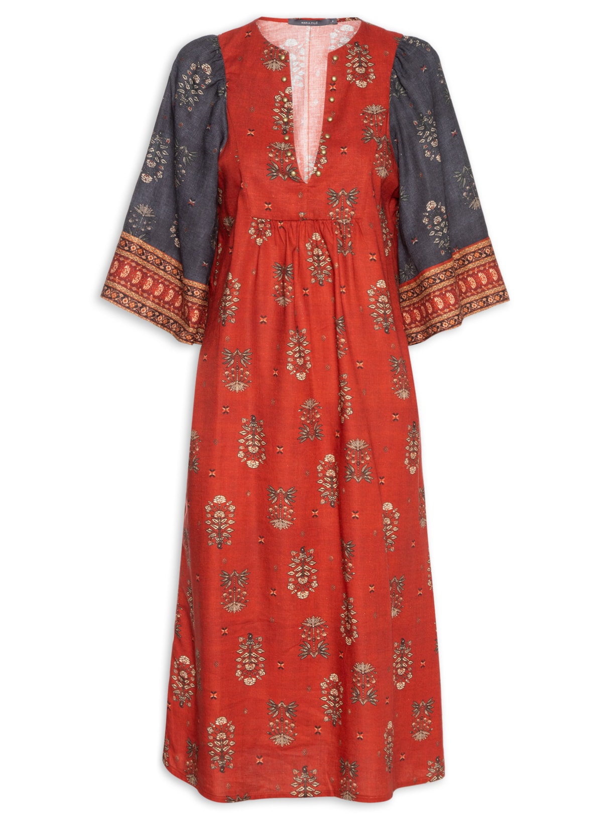 Vestido Midi Estampa Botteh - Vermelho