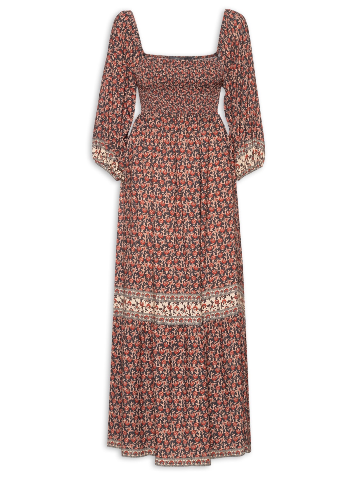 Vestido Midi Estampa Bourbon - Vermelho