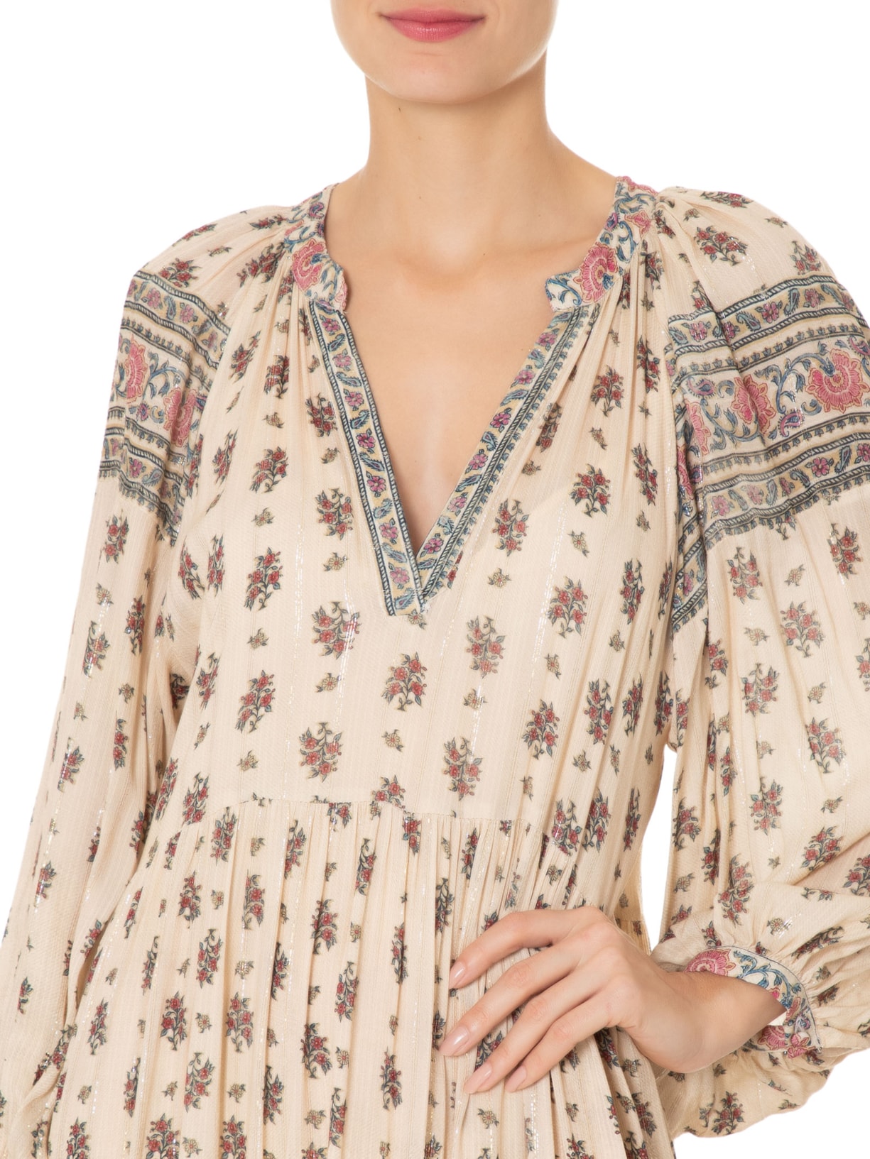 Vestido Midi Estampa Buque Maria Filó Bege