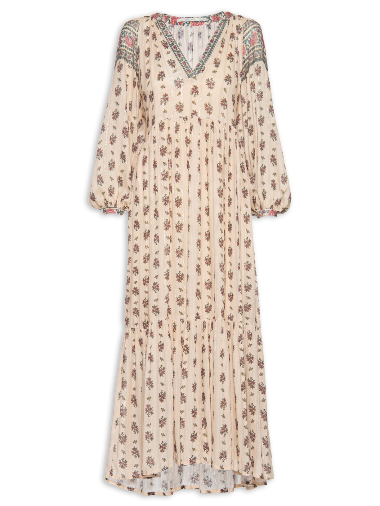 Vestido Midi Estampa Buque - Bege