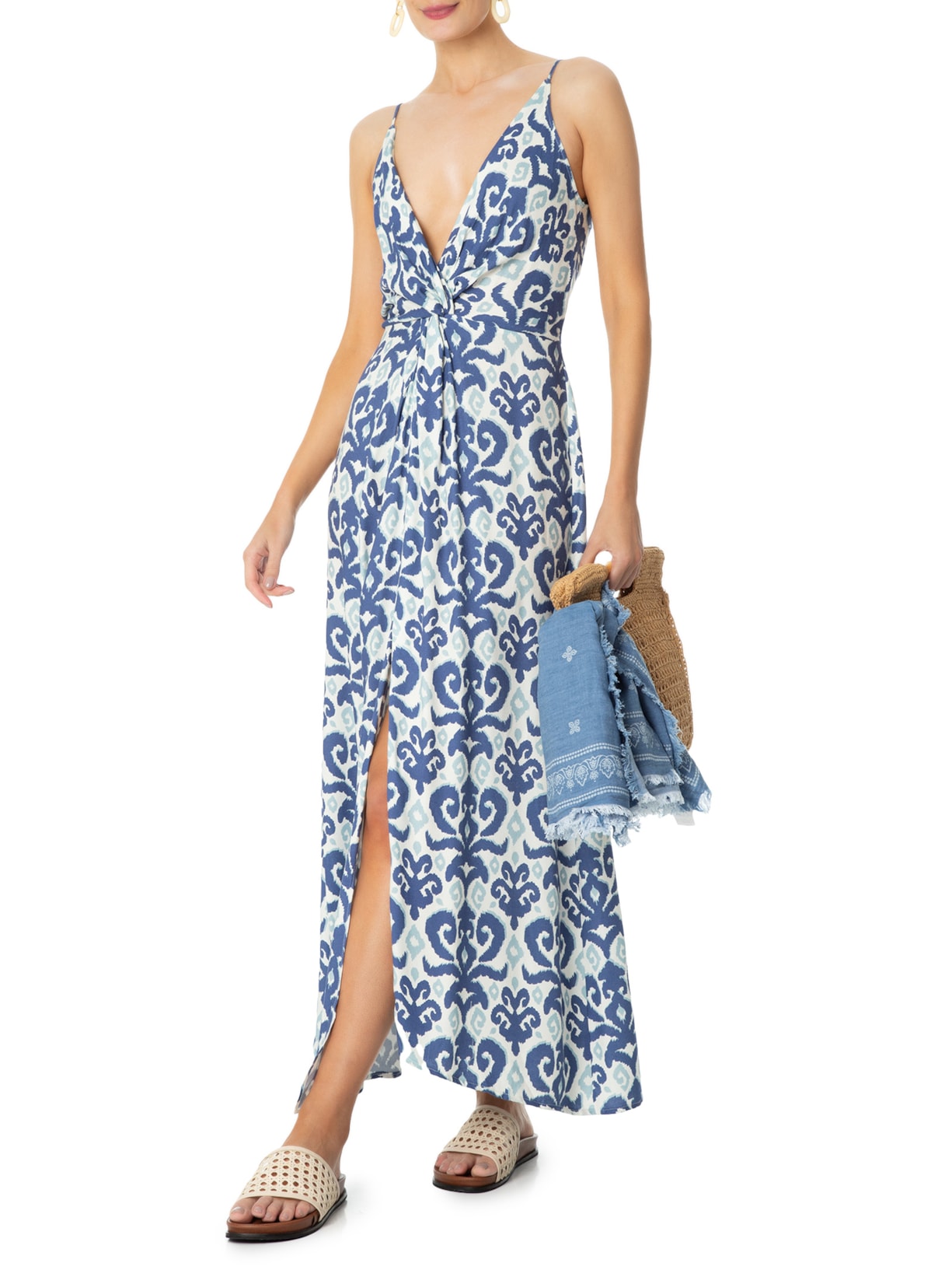 Vestido Midi Estampa Enseada Azul Maria Filó