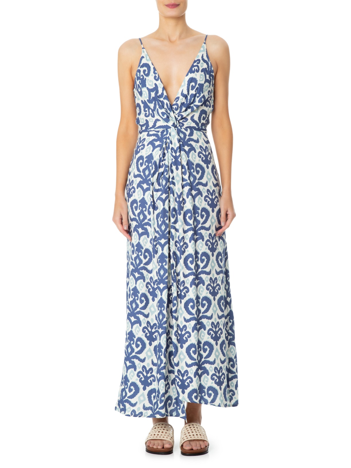 Vestido Midi Estampa Enseada Azul Maria Filó