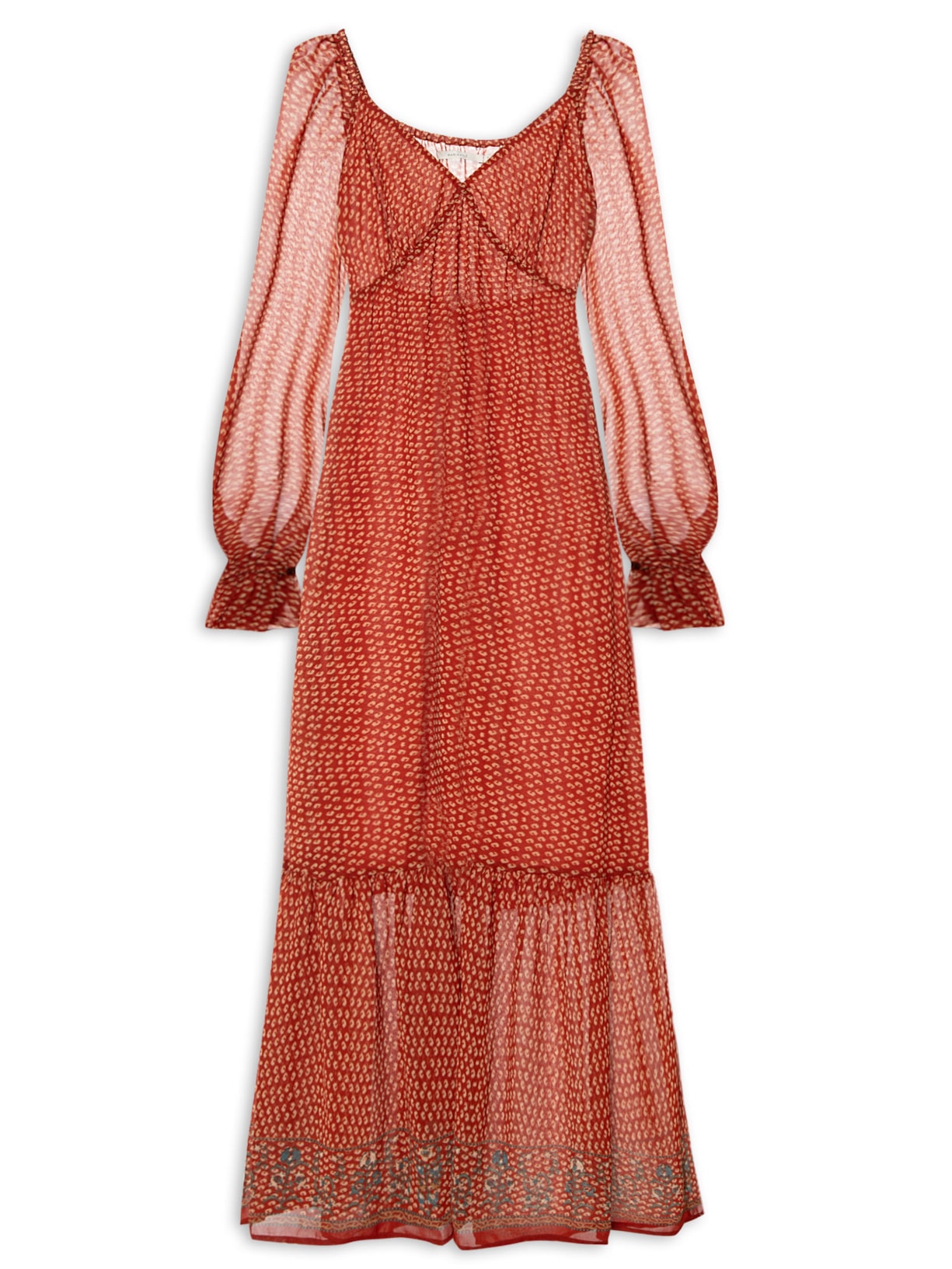 Vestido Midi Estampa Folk - Vermelho