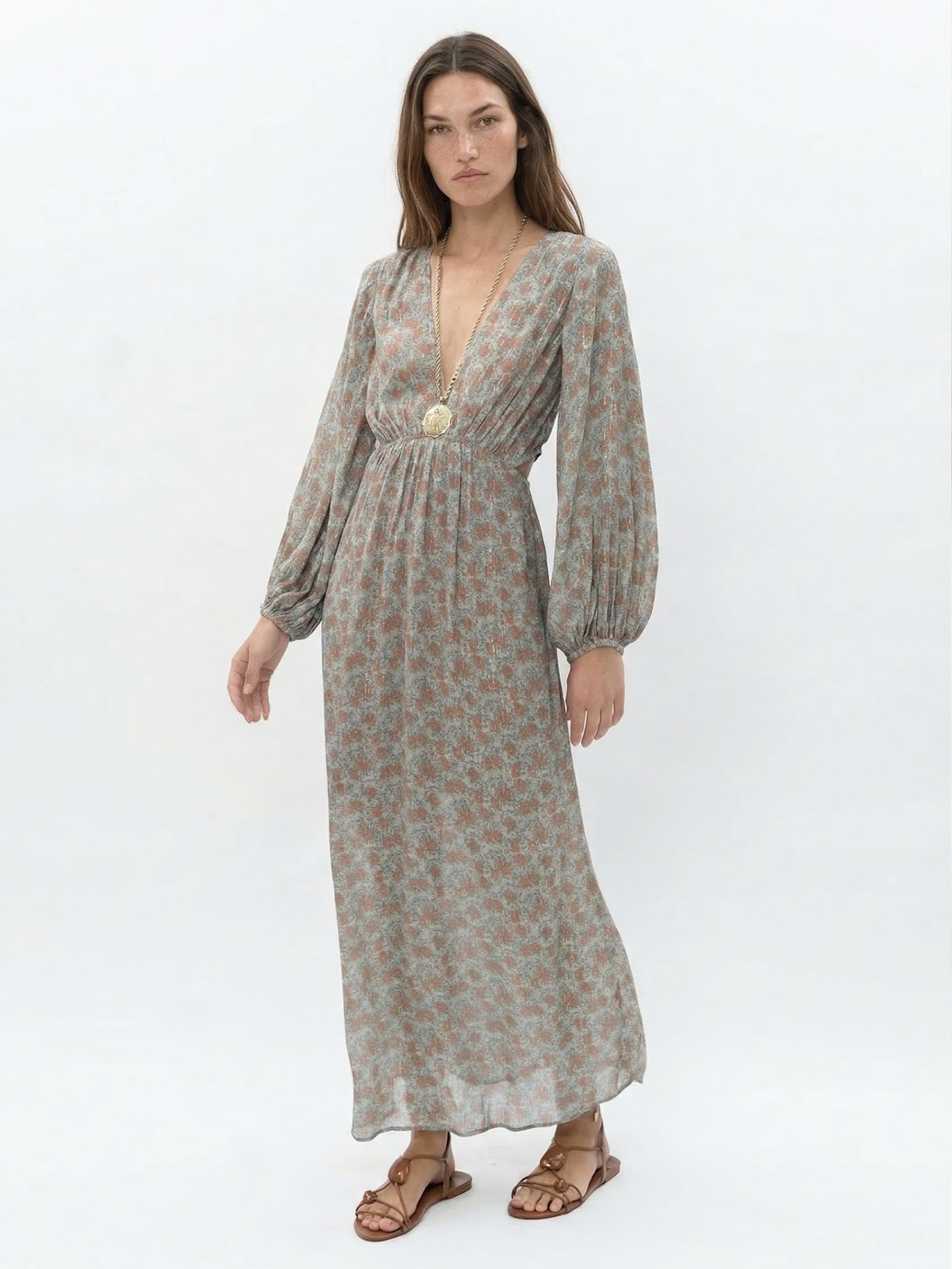 Vestido Midi Estampa Greeny Azul Maria Filó