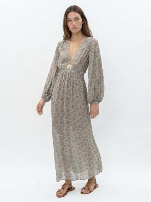 Vestido Midi Estampa Greeny - Azul