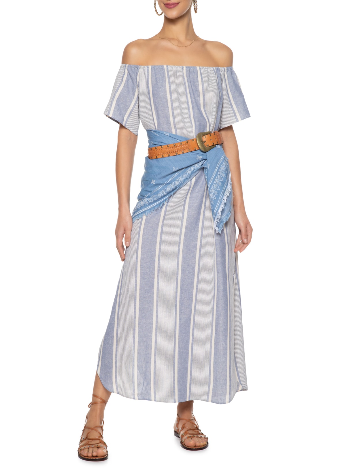 Vestido Midi Estampa Listra Naval Azul Maria Filó