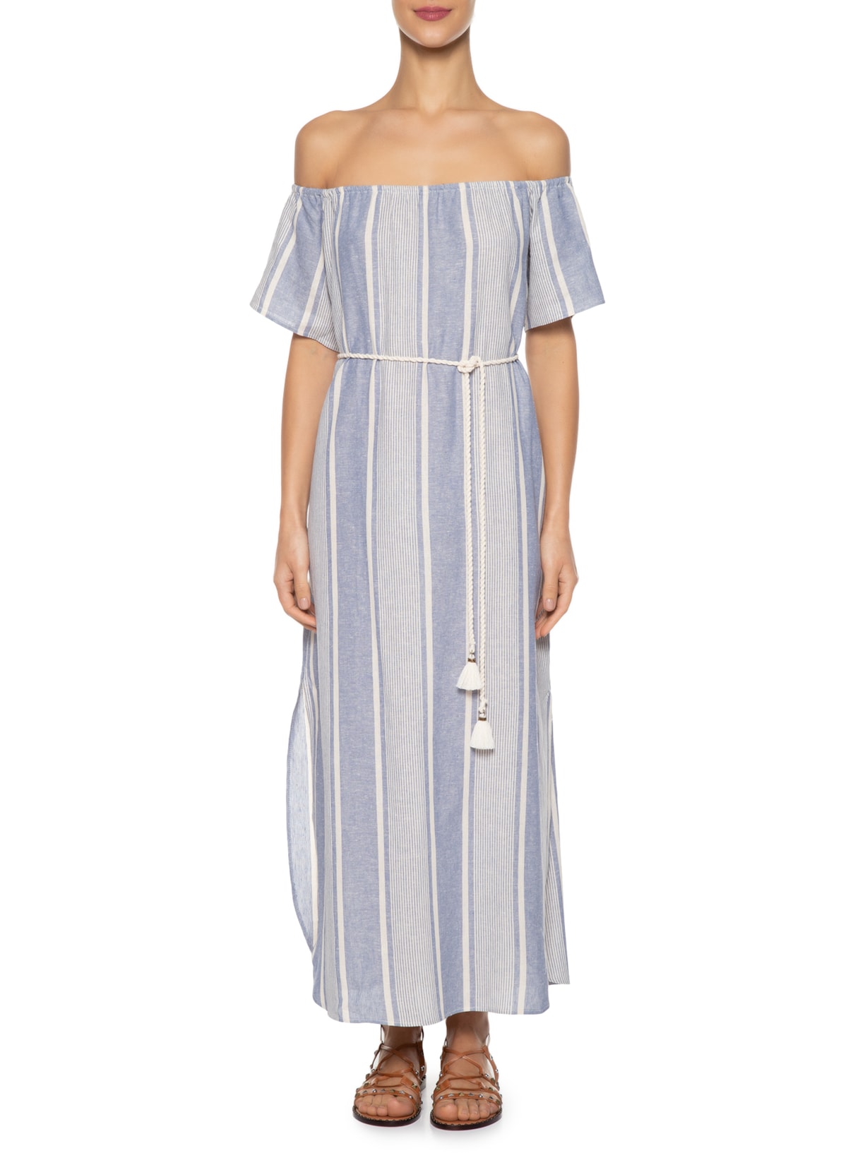 Vestido Midi Estampa Listra Naval Azul Maria Filó