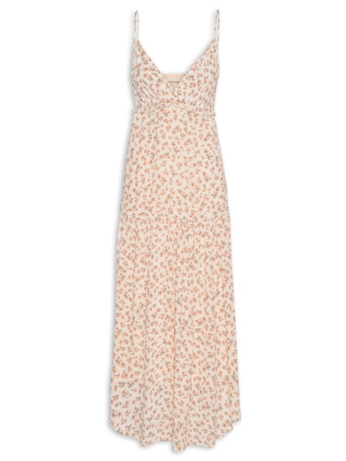 Vestido Midi Estampa Magnolia Floral - Bege