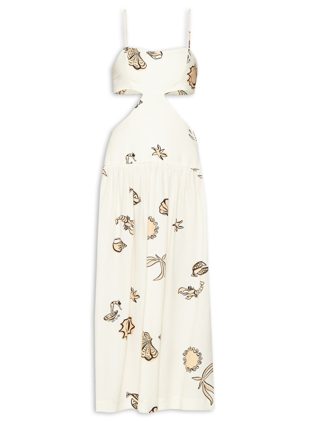 Vestido Midi Estampa Maré Mansa - Bege