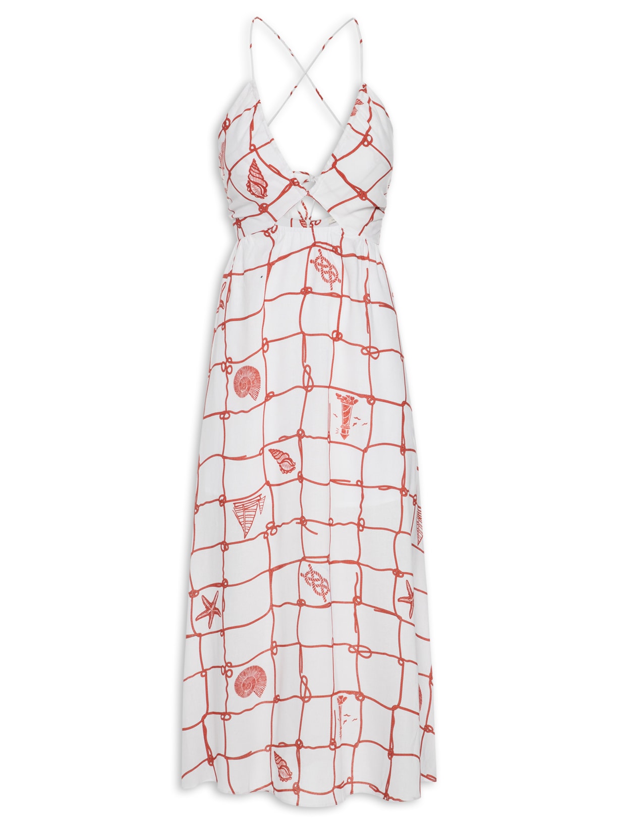 Vestido Midi Estampa Marina - Branco