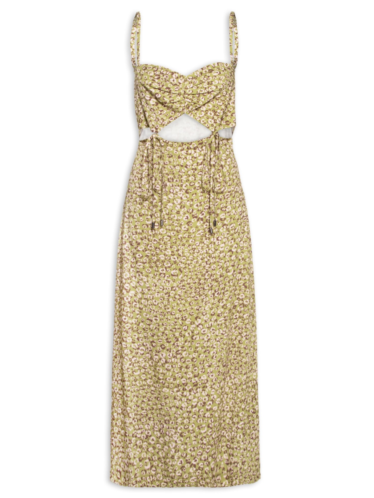 Vestido Midi Estampa Onça Duo Oasis e Mink Verde Animale Jeans