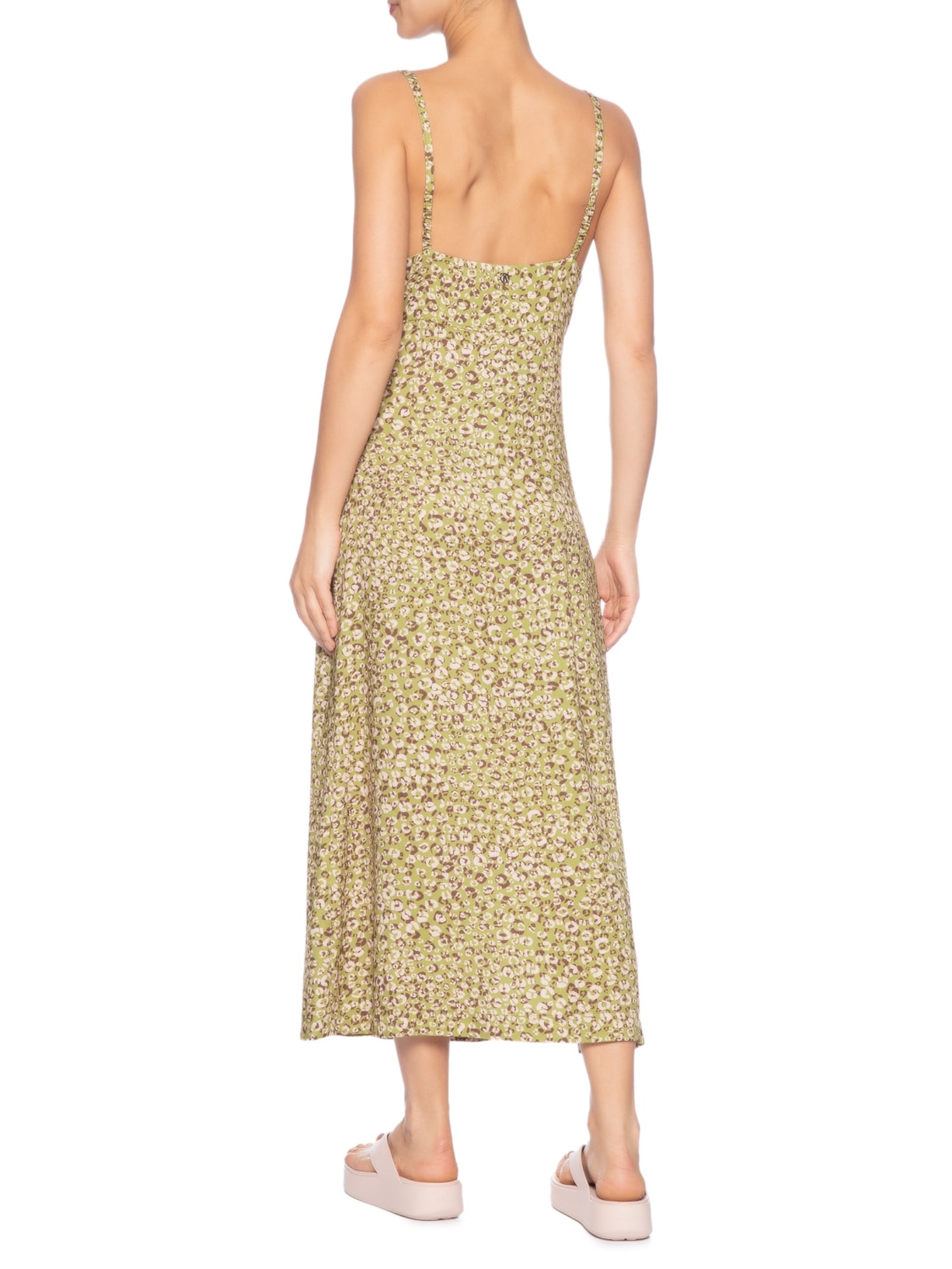 Vestido Midi Estampa Onça Duo Oasis e Mink Verde Animale Jeans