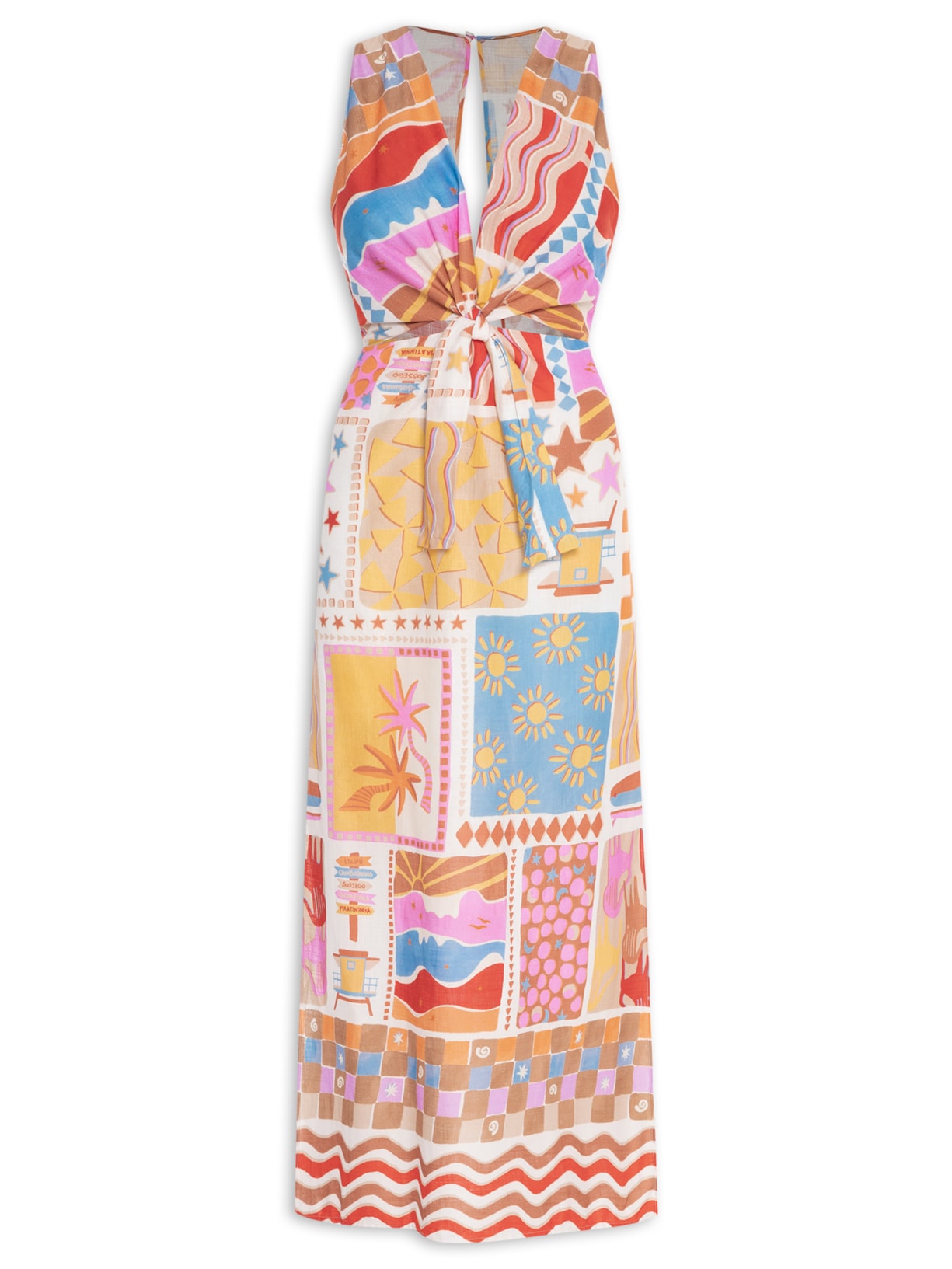 Vestido Midi Estampa Onda Boa - Off White