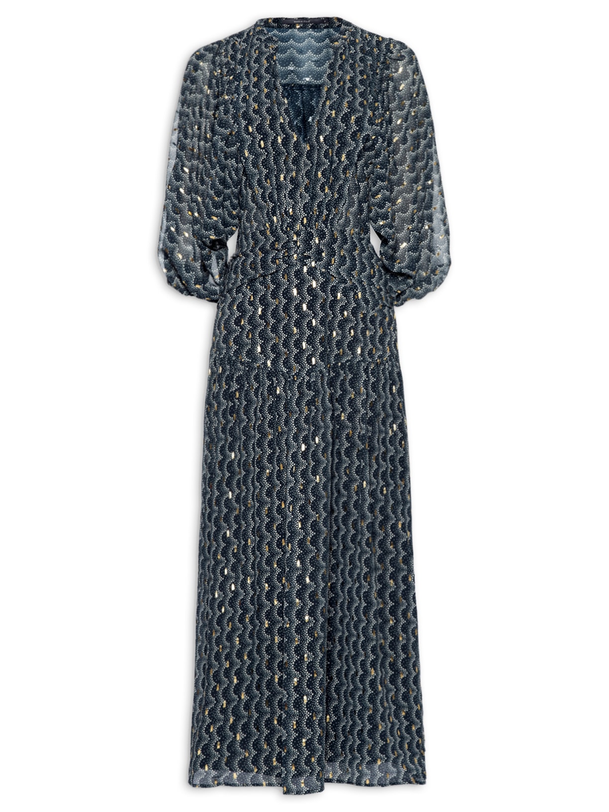 Vestido Midi Estampa Ondas - Azul