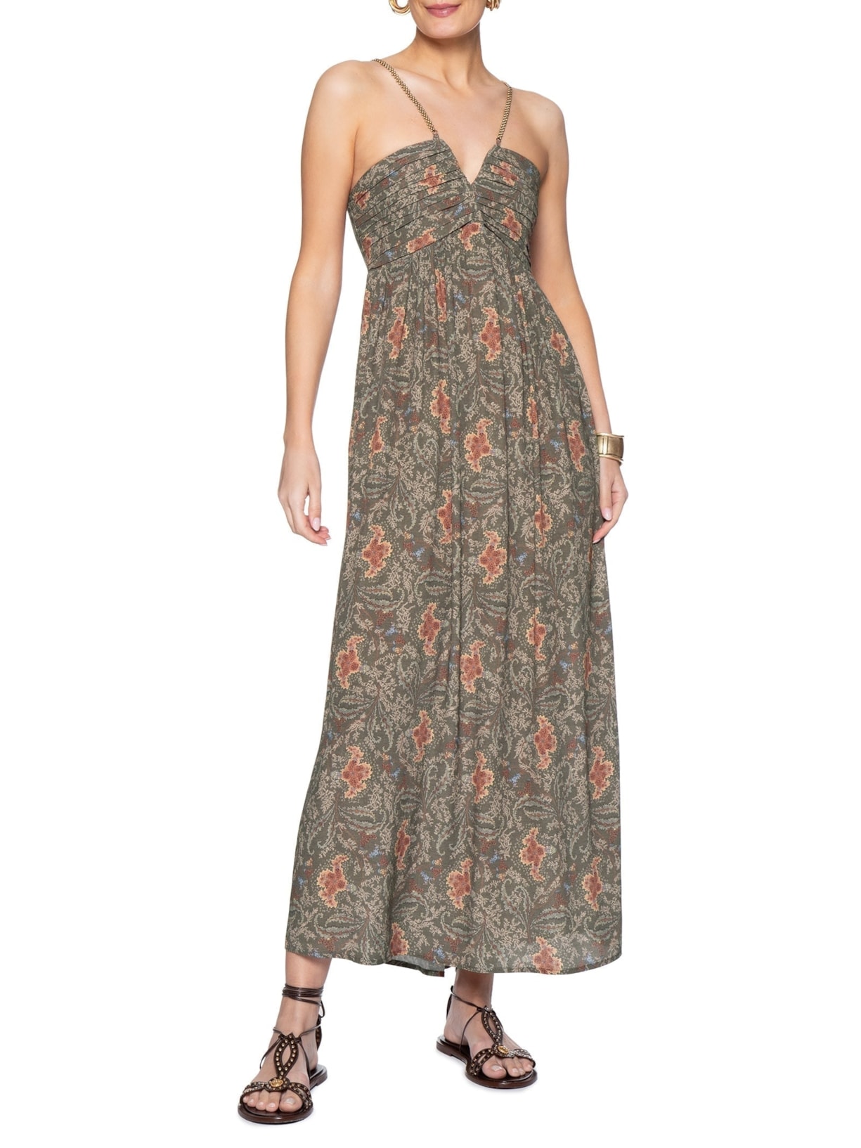 Vestido Midi Estampa Ori Verde Maria Filó