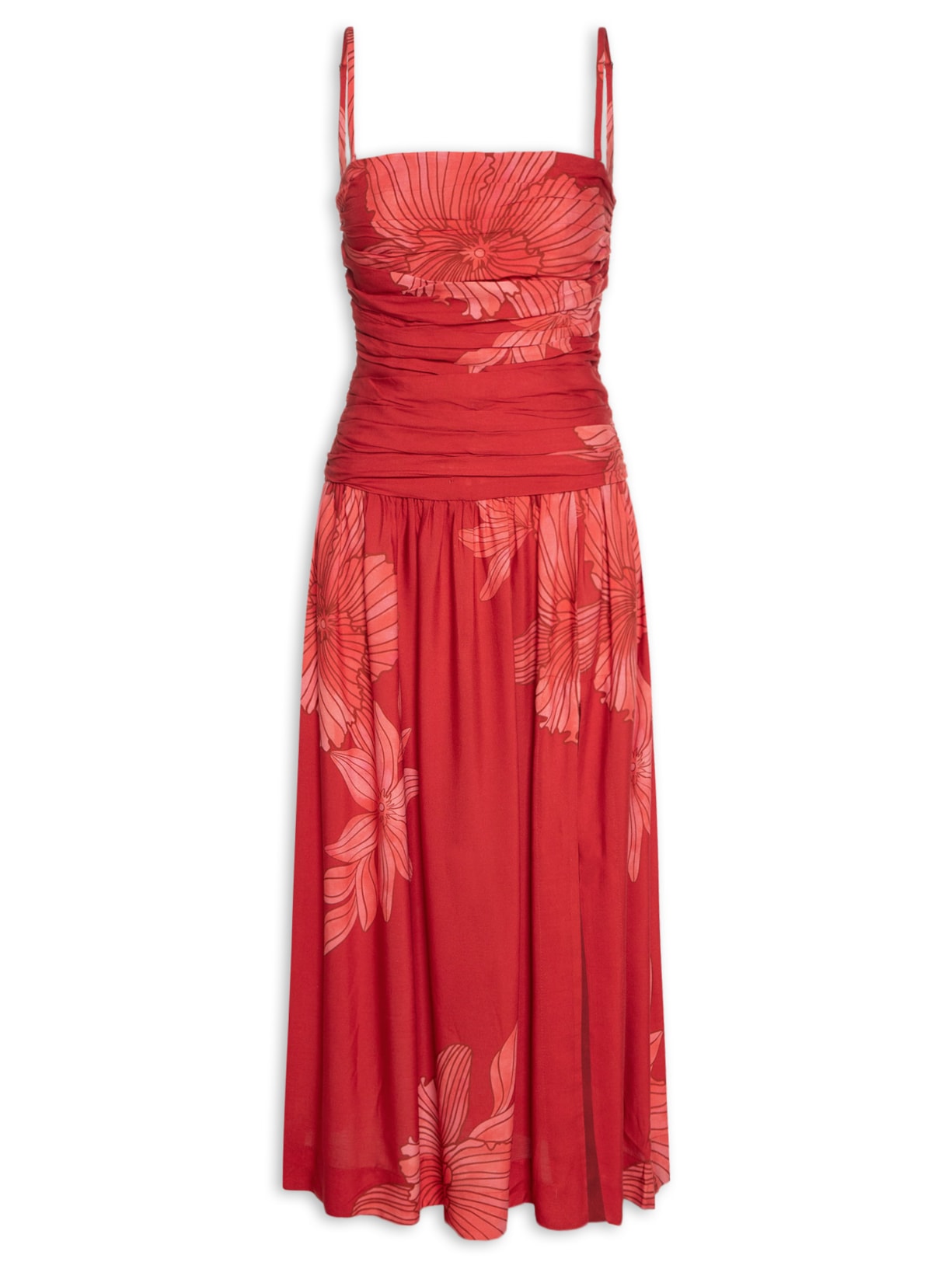 Vestido Midi Estampa Orquidário - Vermelho