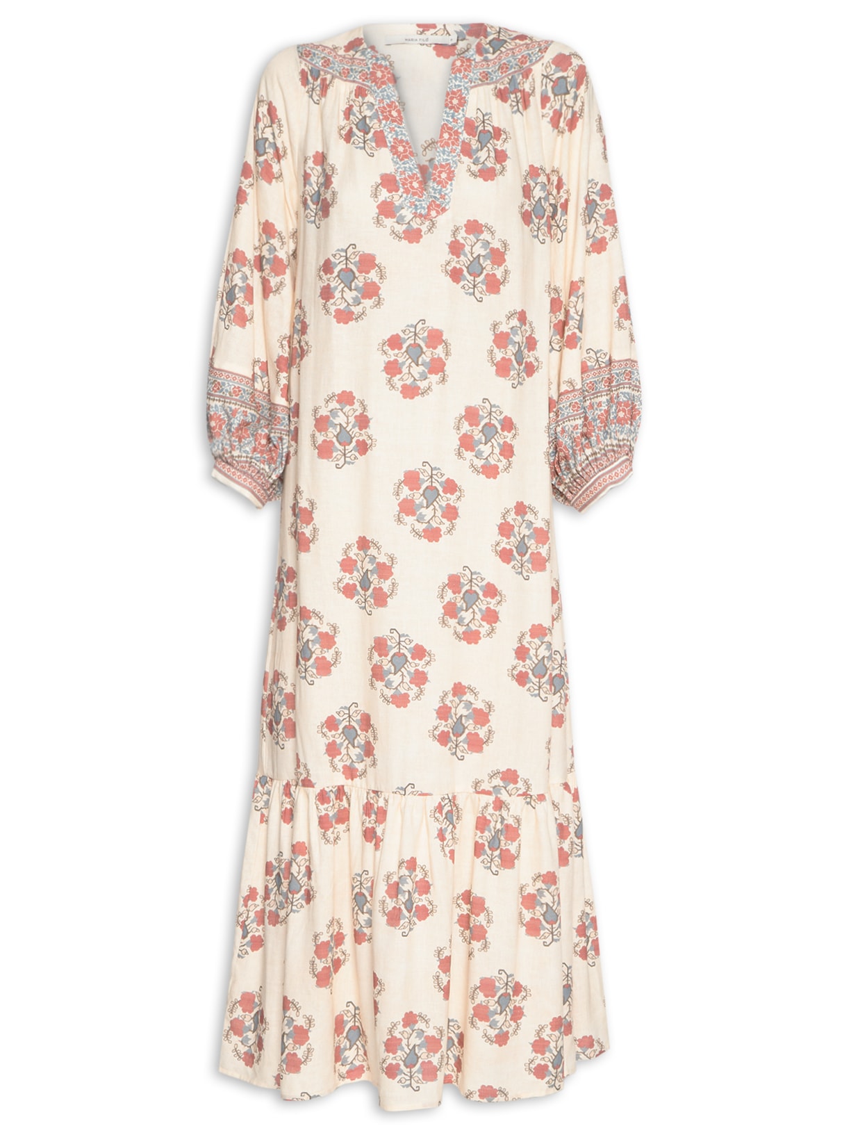 Vestido Midi Estampa Peonia - Bege