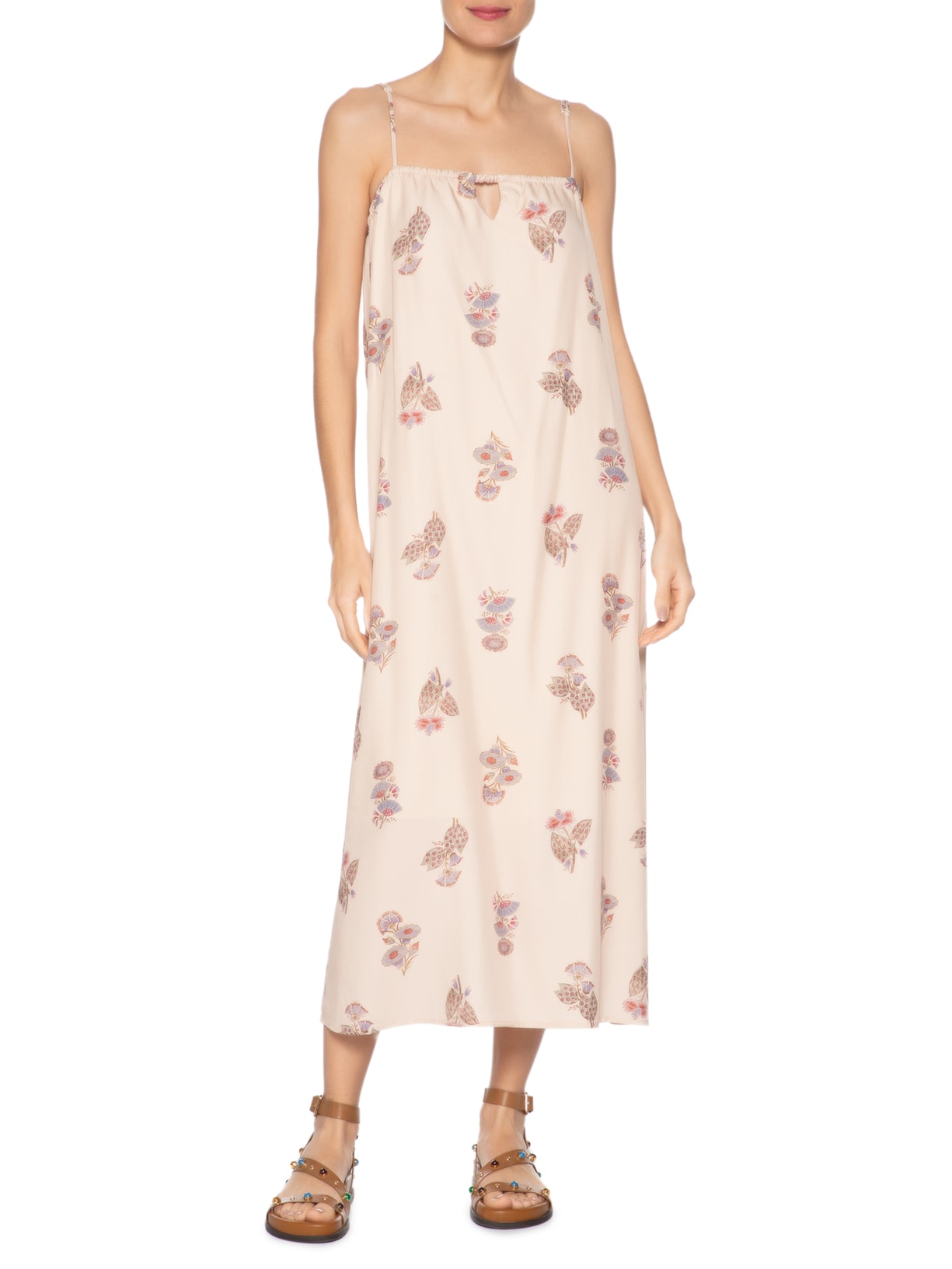 Vestido Midi Estampa Petal Bege Maria Filó