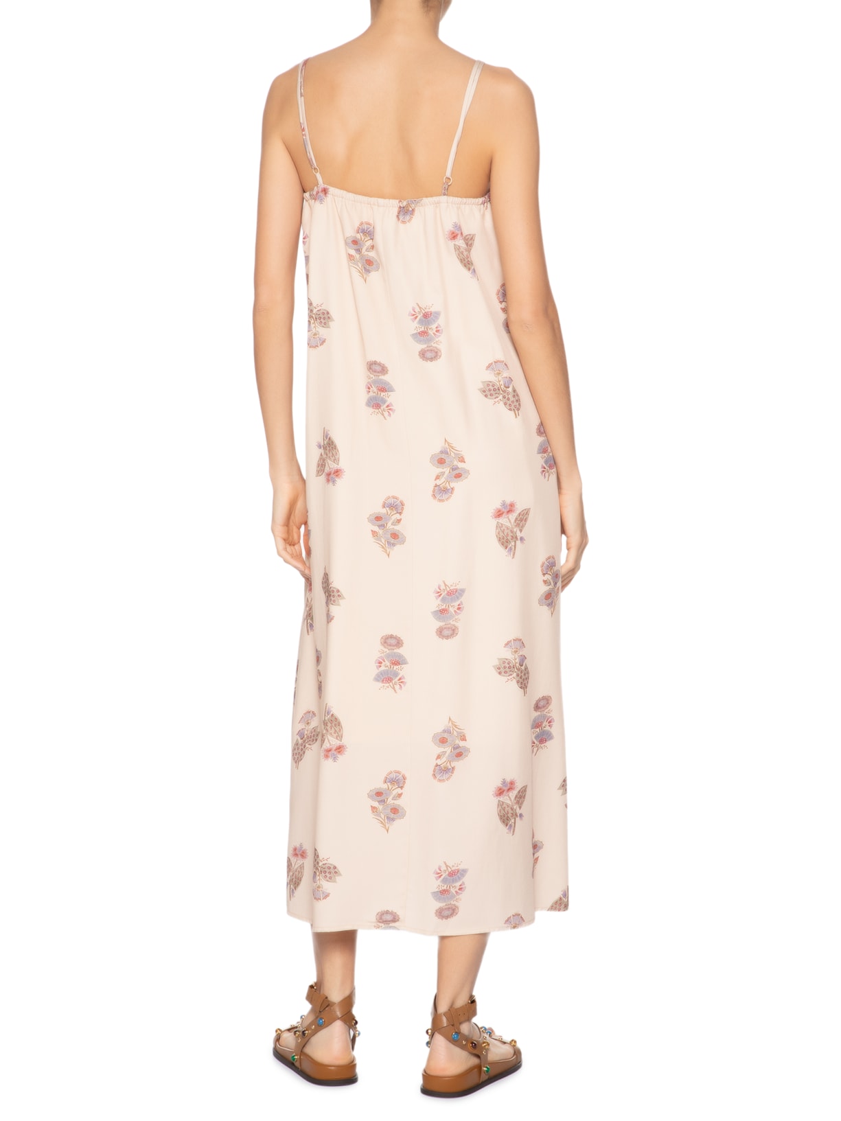 Vestido Midi Estampa Petal Bege Maria Filó