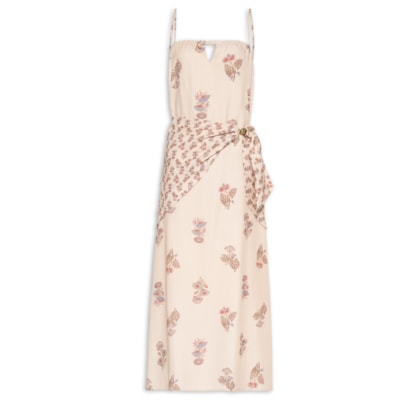 Vestido Midi Estampa Petal - Bege